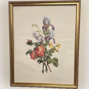 Floral Botanical Art Print by J. L. Prevost in Gold Frame